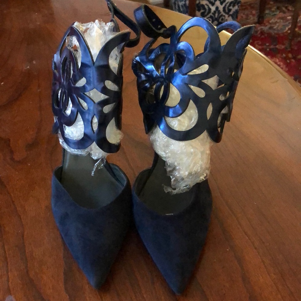 Stuart Wiseman blue suede high heels